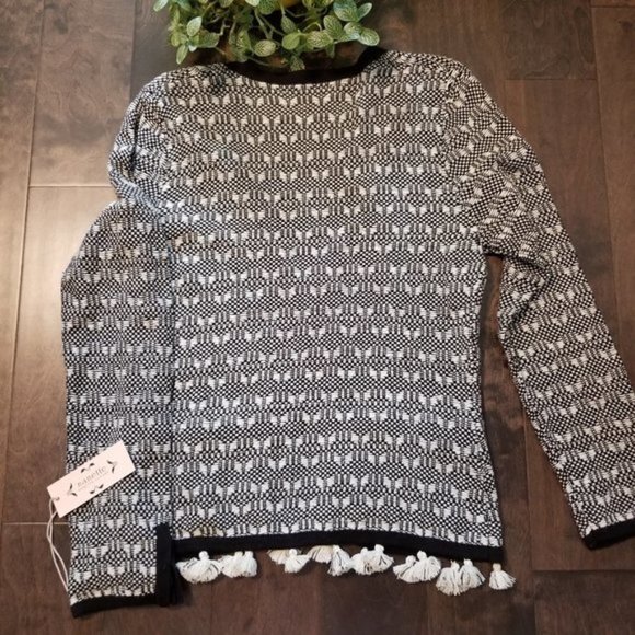 NWT Nanette Lepore Textured Tassel Boho Jacket Cardigan Black and Cream …‌ - Picture 3 of 13